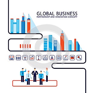 Teamwork Partnership concept Successful business people City social network infographic