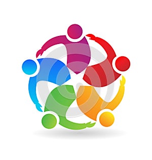 Teamwork people, hugging and coming together forming a star, icon vector