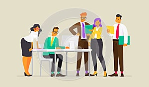 Teamwork. Process of work of business people. Vector illustration