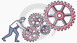 Teamwork Progress, Figures Pushing Interlocking Gears, vector design Generative AI