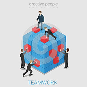 Teamwork project collaboration flat 3d isometric vector