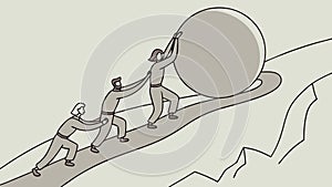 Teamwork Pushing a Sphere Uphill, Effort, vector design Generative AI