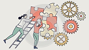 Teamwork Puzzle and Gears Collaboration, vector design Generative AI