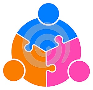 Teamwork puzzle people connected together logo