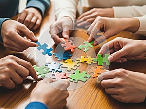 Teamwork Puzzle Pieces: Hands Connecting Strategy