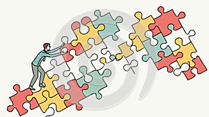 Teamwork Puzzle Solution: People Assembling Pieces, vector design Generative AI