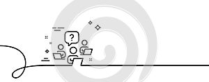 Teamwork question line icon. Ask help sign. Continuous line with curl. Vector