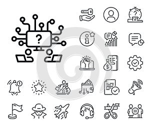 Teamwork question line icon. Ask help sign. Salaryman, gender equality and alert bell. Vector