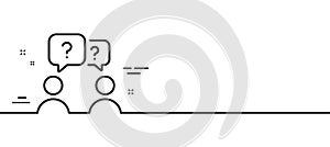 Teamwork questions line icon. Ask help sign. Minimal line pattern banner. Vector