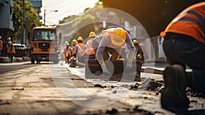 Teamwork on road construction