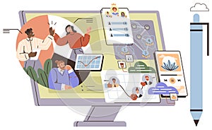 Teamwork and Strategy Visualization with Data and Collaboration Tools on Computer Screen