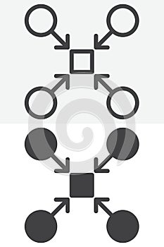 Teamwork structure network line and solid vector icon set