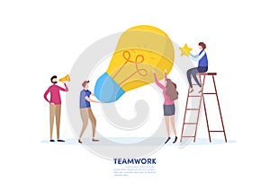 Teamwork success business concept. Flat cartoon miniature illustration vector graphic.