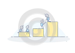 Teamwork success. Little business characters helping eachother. Vector doodle illustration concept for web banner, business presen