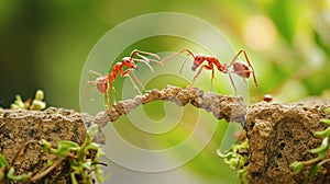 teamwork, team of ants constructing bridge. AI Generative