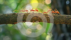 teamwork, team of ants constructing bridge. AI Generative