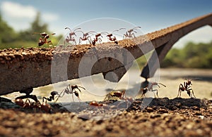 Teamwork - Team of ants work constructing house.