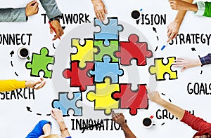 Teamwork Team Connection Strategy Partnership Support Puzzle Con
