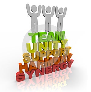 Teamwork - Team Members Stand on Words