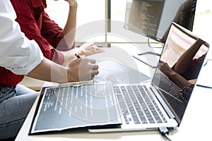 Teamwork team programmer working with computer