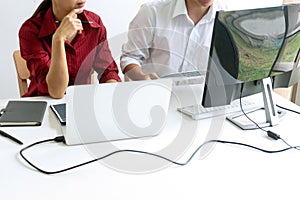 Teamwork team programmer working with computer