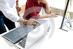 Teamwork team programmer working with computer