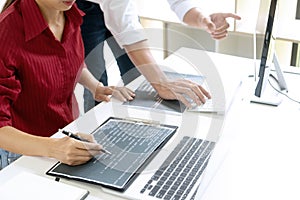 Teamwork team programmer working with computer