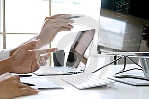 Teamwork team programmer working with computer
