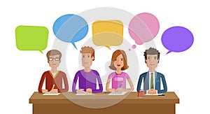 Teamwork, team work. Business, education, public opinion, conference concept. Vector flat illustration photo