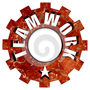 Teamwork text gear steel wheel and star