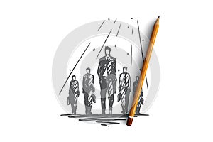 Teamwork, together, leadership, recruiting, human resources concept. Hand drawn isolated vector.