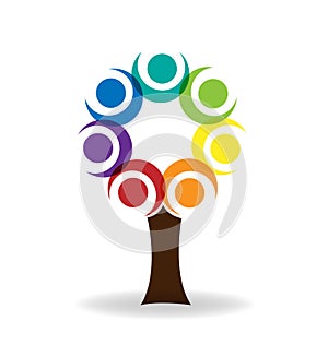 Teamwork tree unity people logo vector design