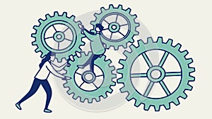 Teamwork with Two People Turning Interlocking Gears, Progress, vector design Generative AI