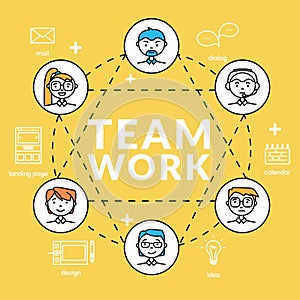 Teamwork. Vector illustration concepts of team community with profile icons