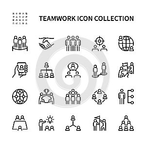 Teamwork vector line icons. Collection of business people icon on white background. Team work business symbol vector set