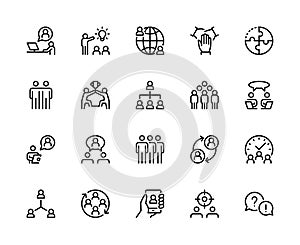 Teamwork vector line icons. Isolated icon collection on white background. Team work symbol vector set.