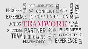 Teamwork word cloud concept on gray background