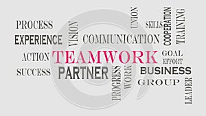 Teamwork word cloud concept on gray background.