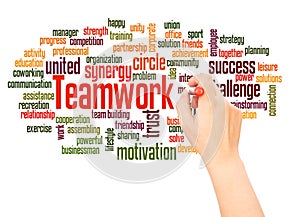 Teamwork word cloud hand writing concept