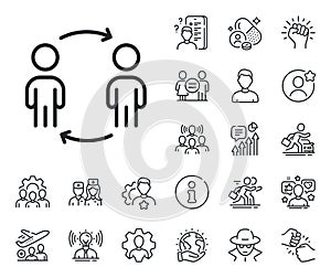 Teamwork workflow line icon. Business partnership sign. Specialist, doctor and job competition. Vector