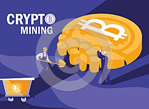 Teamworkers crypto mining bitcoins photo
