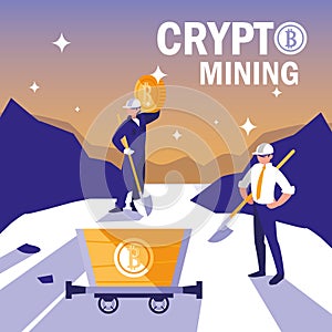 Teamworkers crypto mining bitcoins photo