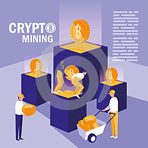 Teamworkers crypto mining bitcoins photo
