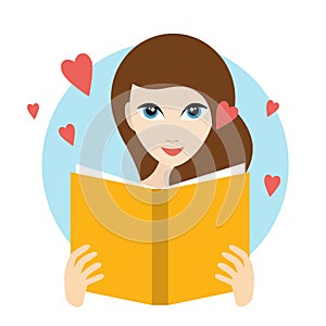 Teanager girl reading a love romance book.