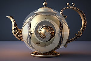 teapot with armillary sphere in the center of the lid, on a light background