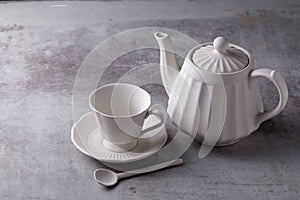 Teapot creamer, Cup and saucer on Cement Board