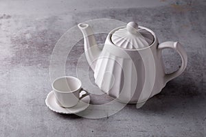 Teapot creamer, Cup and saucer on Cement Board