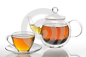 Teapot and cup with green tea