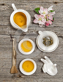 Teapot and cups. Utensils for traditional chinese tea ceremony