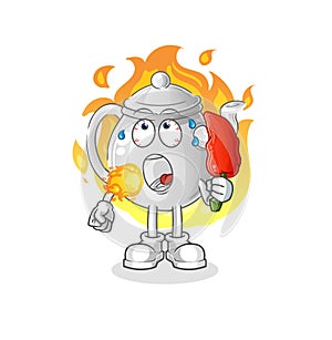 Teapot eat hot chilie mascot. cartoon vector